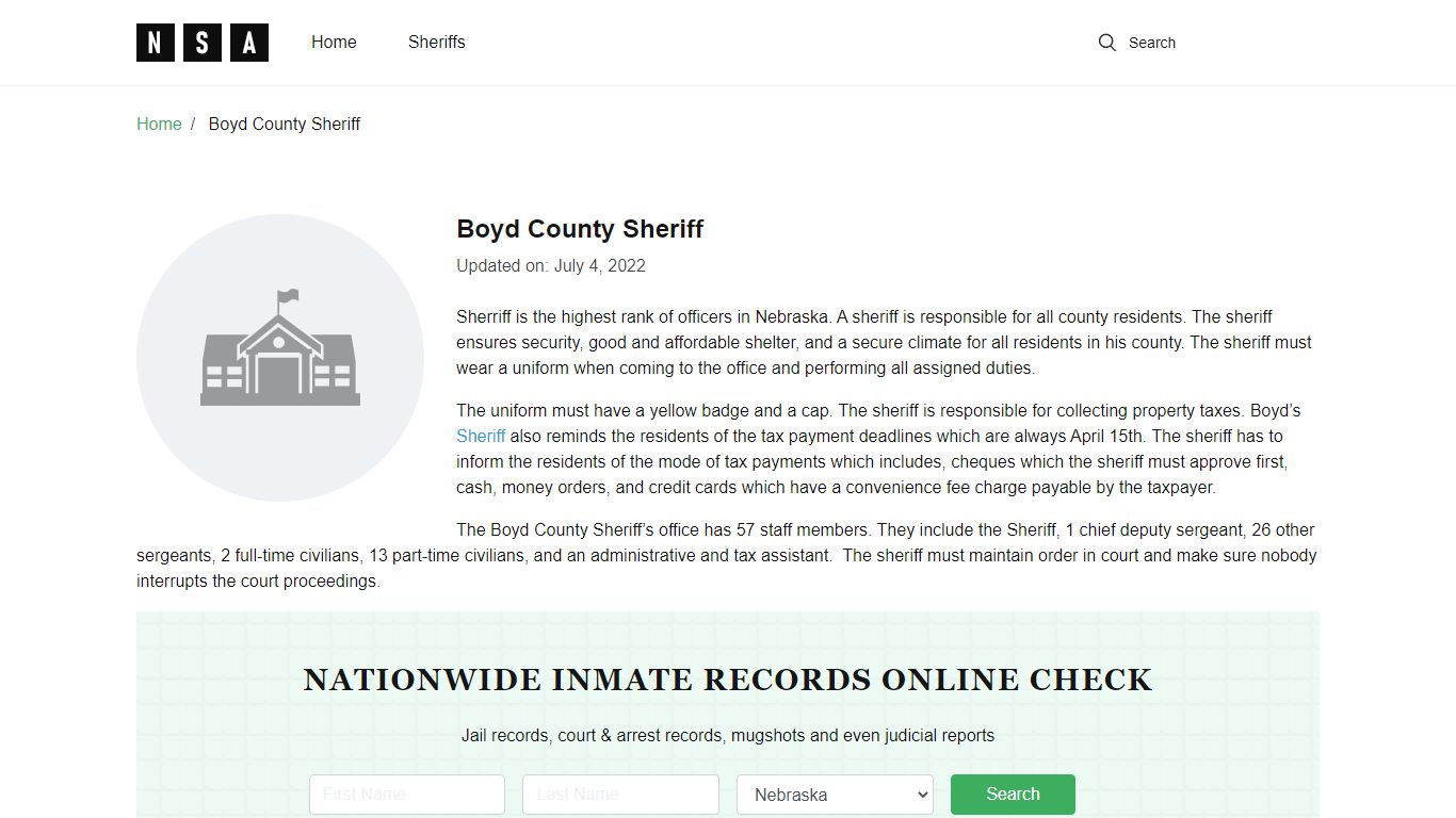 Boyd County Sheriff, Nebraska and County Jail Information