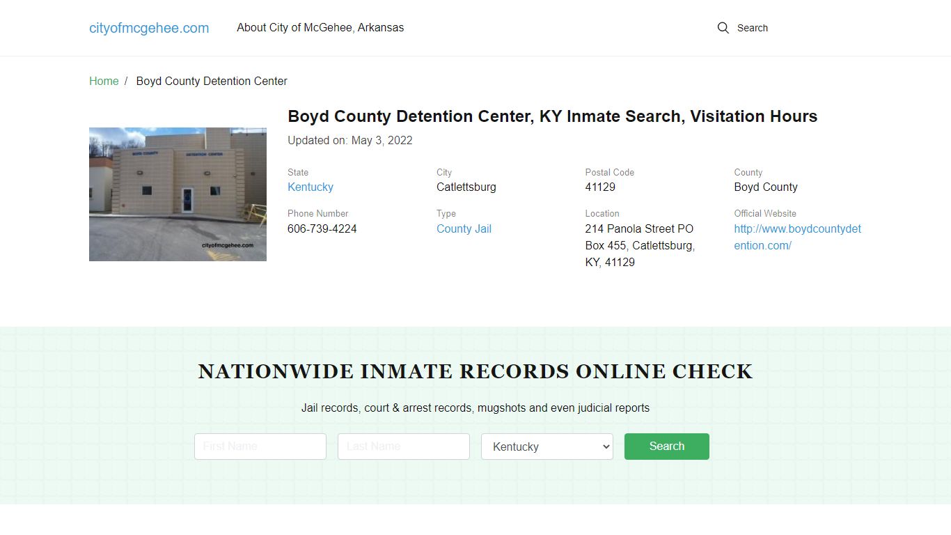 Boyd County Detention Center, KY Inmate Search, Visitation Hours